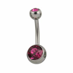 Double jewelled titanium belly bar