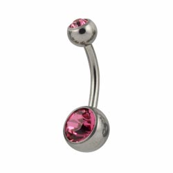 Double jewelled titanium belly bar