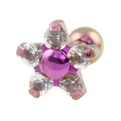 Five petal flower internally threaded titanium barbell