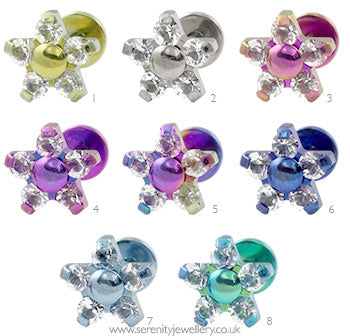 Five petal flower internally threaded titanium labret