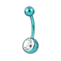 Jewelled anodised titanium belly bar