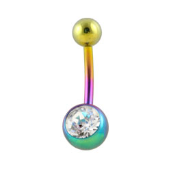 Jewelled anodised titanium belly bar