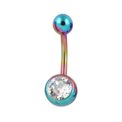 Jewelled anodised titanium belly bar