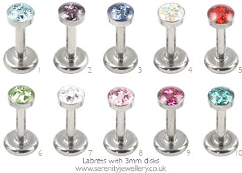 Titanium internally threaded multi gem disk labret