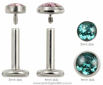 Titanium internally threaded multi gem disk labret