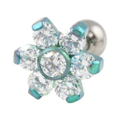 Six petal flower internally threaded titanium barbell