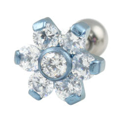 Six petal flower internally threaded titanium barbell