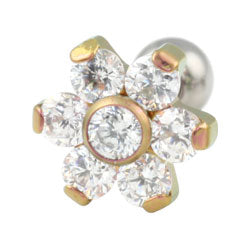 Six petal flower internally threaded titanium barbell