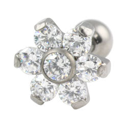 Six petal flower internally threaded titanium barbell