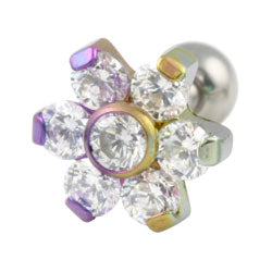 Six petal flower internally threaded titanium barbell