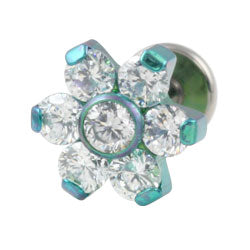 Six petal flower internally threaded titanium labret - 1.6mm gauge