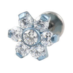 Six petal flower internally threaded titanium labret