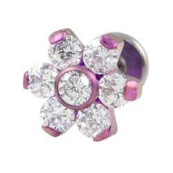 Six petal flower internally threaded titanium labret