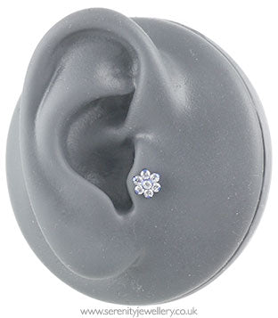 Six petal flower internally threaded titanium labret - 1.6mm gauge