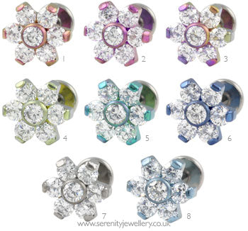 Six petal flower internally threaded titanium labret - 1.6mm gauge