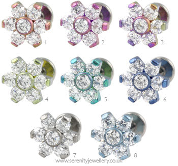 Six petal flower internally threaded titanium labret - 1.6mm gauge